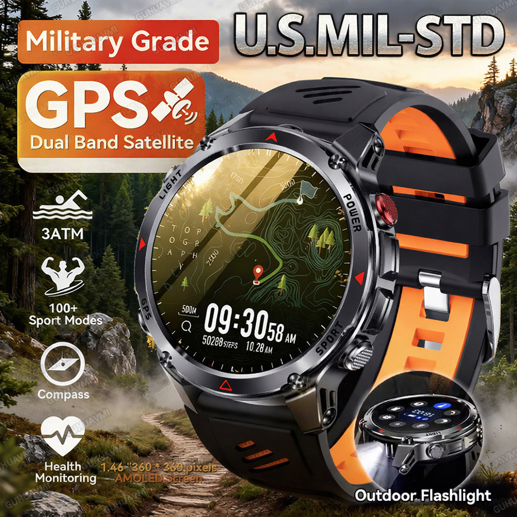 Outdoor Adventure World - 2026년형 새로운 야외용 군용 GPS 스마트워치,