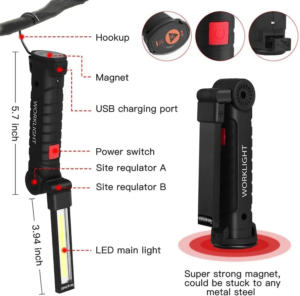 휴대용 COB LED 손전등 USB 충전식 작업 조명  - Outdoor Adventures 리뷰 및 가격