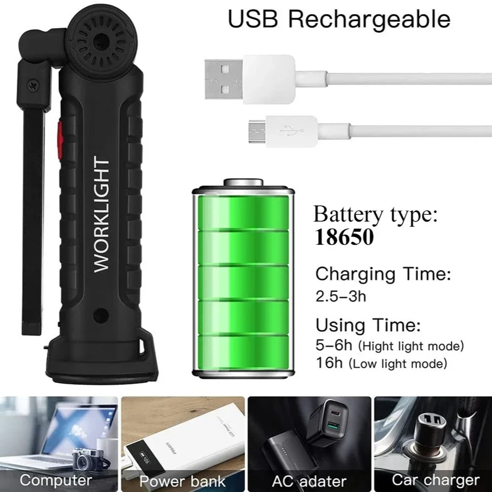 휴대용 COB LED 손전등 USB 충전식 작업 조명  - Outdoor Adventures 리뷰 및 가격